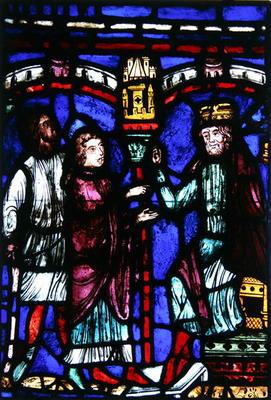 Window depicting an audience with a king, Ile de France Workshop (stained glass)