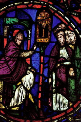 Window depicting a man preaching to three women, Ile de France Workshop (stained glass) from French School, (13th century)