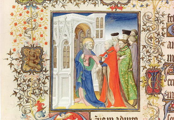 Ms Lat 919 fol.96 St. Peter Leading Jean de France (1340-1416) Duke of Berry into Paradise, from the from French School, (15th century)