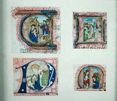 Four historiated initials depicting the Adoration of the Magi, from French School, (15th century)
