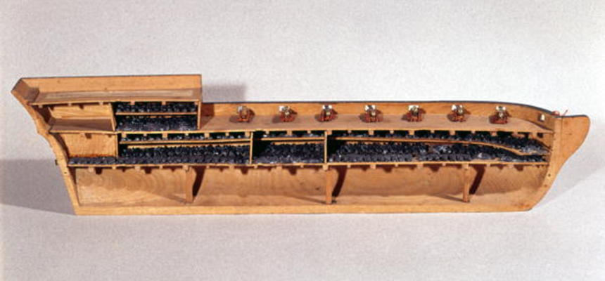 Cross-section of a model of a slave ship, late 18th century (wood) from French School, (18th century)