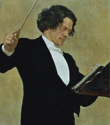 Anton Rubinstein (1829-94) Conducting (litho) from French School, (19th century)