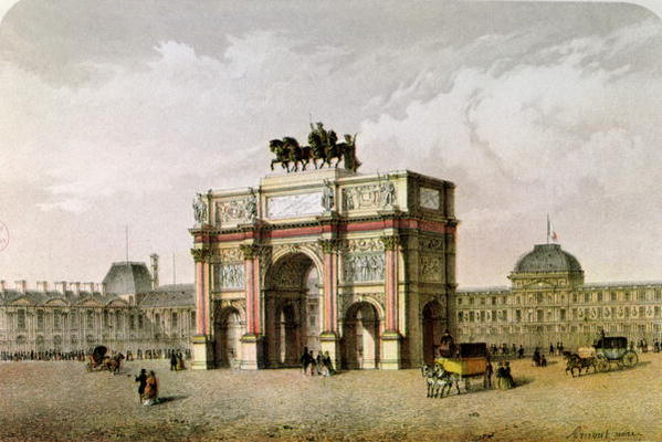 Postcard of the Arc de Triomphe du Carrousel, Paris (colour litho) from French School, (19th century)