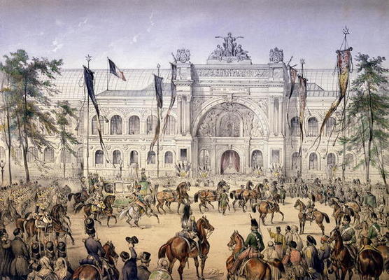 The Palais de l'Industrie at the Exposition Universelle in 1855 (coloured engraving) from French School, (19th century)