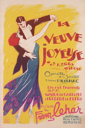 Poster advertising a production of the 'Merry Widow', by Franz Lehar , printed by Dola, Paris
