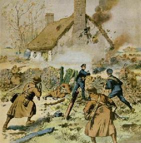 Attack by police and British troops on a farm occupied by the Sinn-Fein, cover of 'Le Petit Journal'