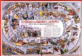 'Le Circuit des Galeries Lafayette': Game of Snakes and Ladders before 1914 (colour engraving)