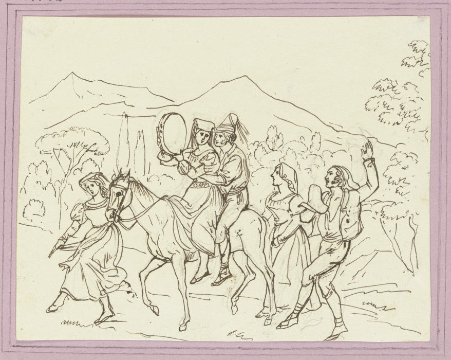 Eselsritt (Brautpaar auf einem Esel und drei weitere Figuren) from Friedrich Moosbrugger