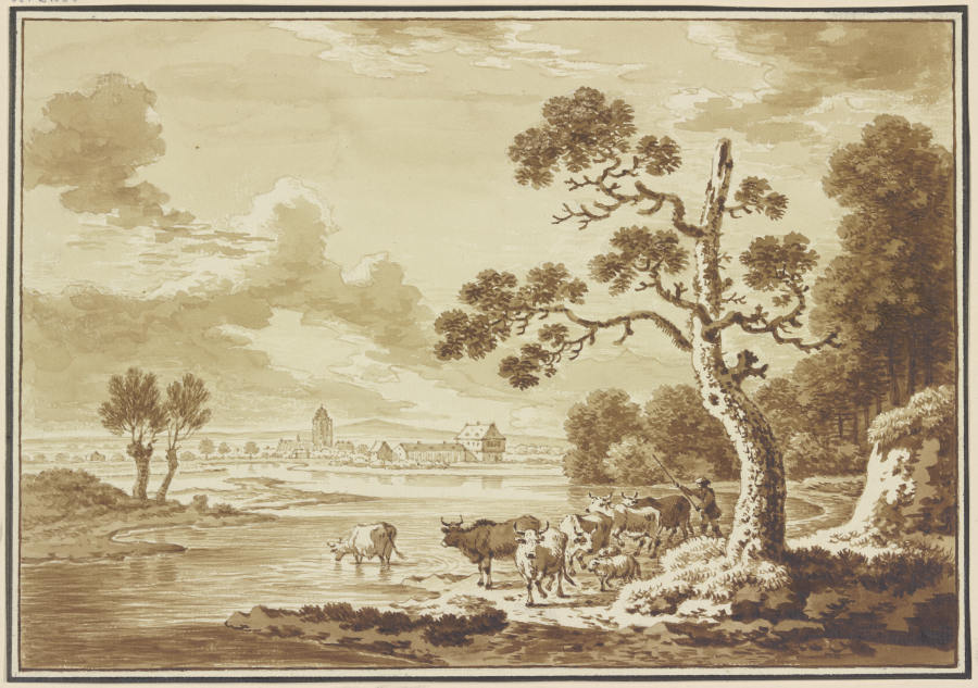 Cattle at the riverfront from Friedrich Wilhelm Hirt
