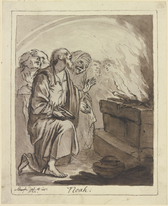 Noah mit seinen Angehörigen vor dem Opferaltar kniend from Friedrich Wilhelm Schäfer