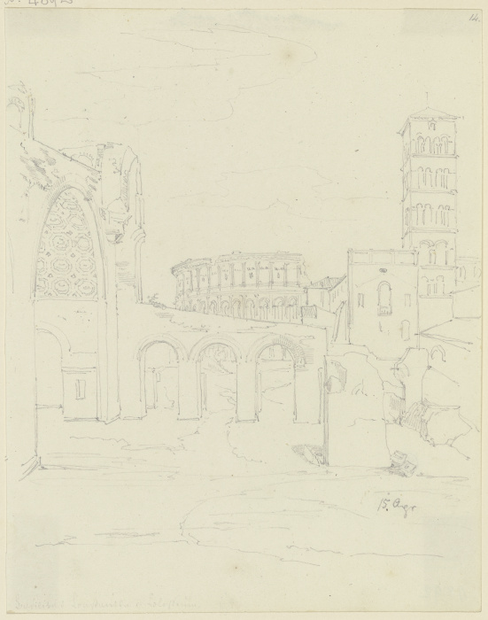 Die Maxentiusbasilika, der Campanile von S. Francesca Romana und das Kolosseum in Rom from Friedrich Maximilian Hessemer