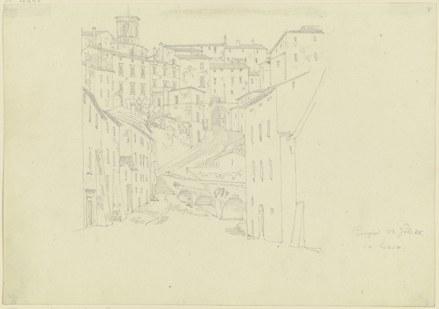 Die Via S. Ercolano mit der Porta Cornea in Perugia from Friedrich Maximilian Hessemer
