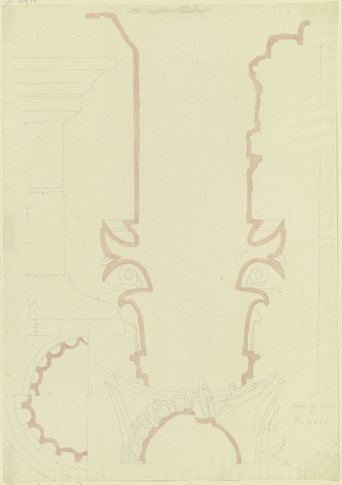Profile eines Kompositkapitells, Säulenschaftes und Architravs vom Tempel der Sibylle in Tivoli from Friedrich Maximilian Hessemer