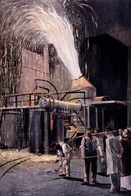 The Bessemer process for the mass-production of steel, developed by Sir Henry Bessemer (1813-98) (co from Fritz Gehrke