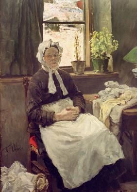 F.v.Uhde, The old seamstress