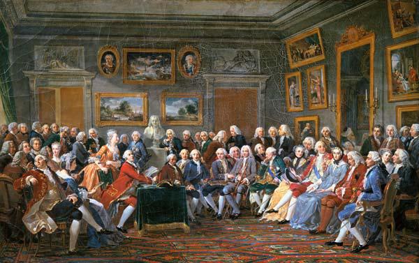 Reading of a tragedy of Voltaire in the drawing-room of the Mme Geoffrin