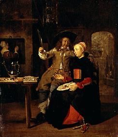 Self-portrait with his Mrs Isabella De Wolff in the pub. from Gabriel Metsu