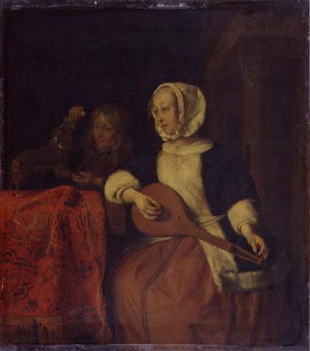 Woman Playing a Mandolin from Gabriel Metsu