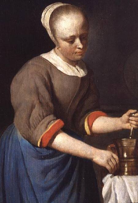 Young girl with a pestle and mortar from Gabriel Metsu