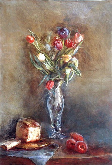 Tulips with Cake and Apples (oil on canvas)  from Gail  Schulman