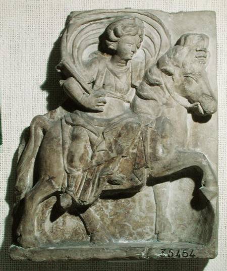 Relief of Epona, Gaulish goddess, protector of horses, riders and travellers, from Gannat, Allier from Gallo-Roman