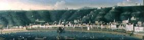 View of Naples from the sea with the Castel dell'Ovo and the suburb of Chiaia