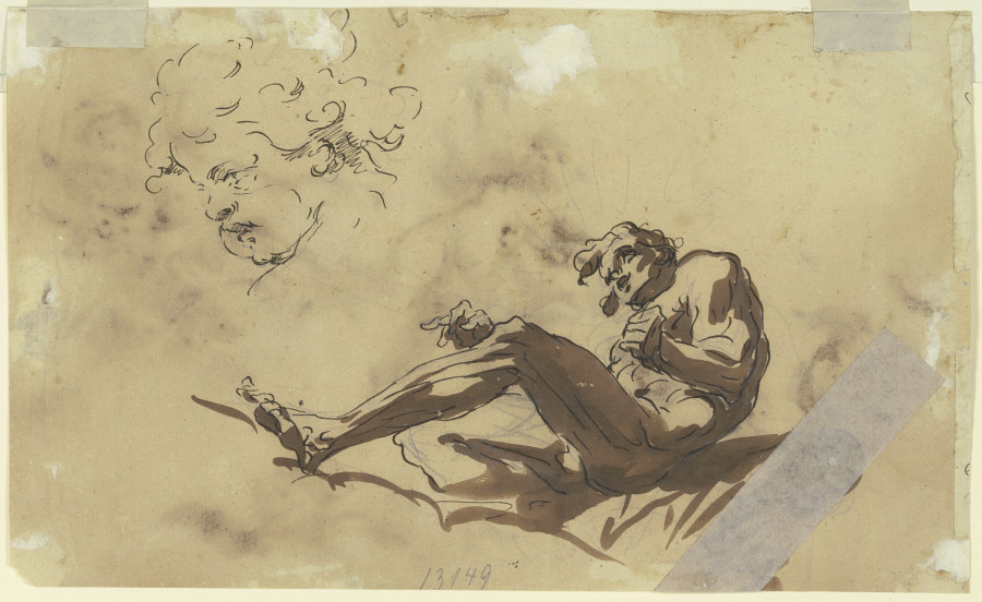 Ein liegender Männerakt sowie das Gesicht eines Knaben im Profil from Gaspare Diziani