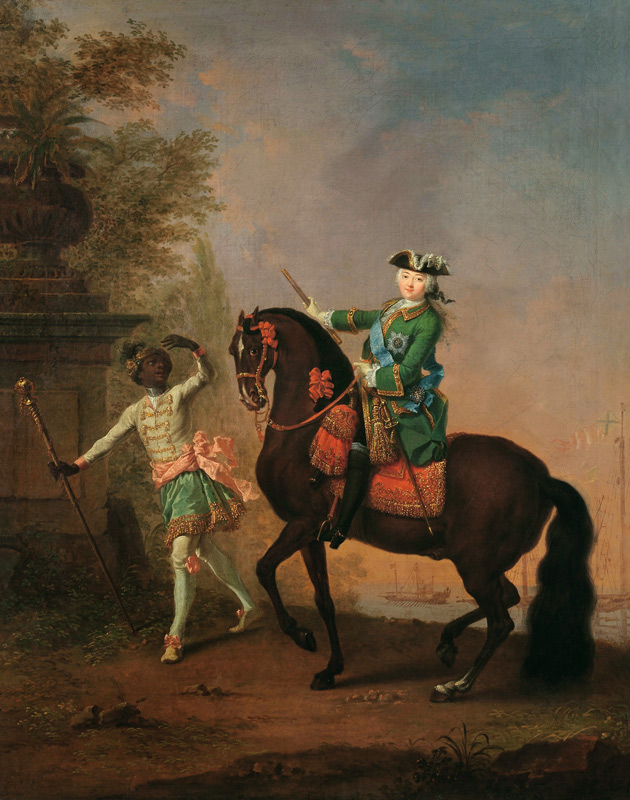 Portrait of Empress Elizabeth Petrovna (1709-62) on Horseback with a Negro Boy from Georg Christoph Grooth