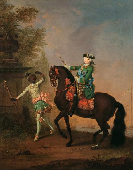 Portrait of Empress Elizabeth Petrovna (1709-62) on Horseback with a Negro Boy