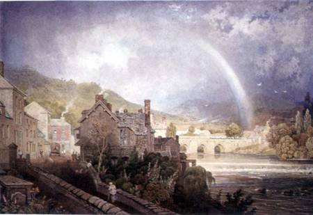 Village and Bridge of Llangollen, North Wales, with Rainbow Effect from George Barret