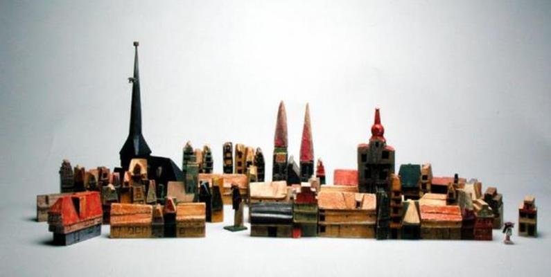A scene from the series 'The Town at the End of the World' (painted wood) from George Frost