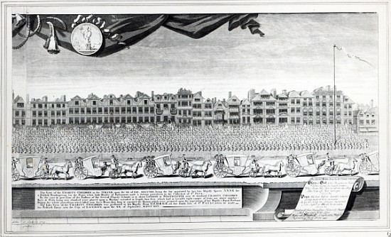 View of the Charity Children in the Strand, 7th July 1713, print made in 1715 from George Vertue