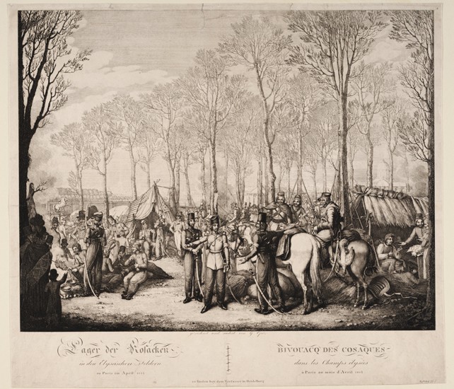 Bivouac of the Cossacks at the Avenue des Champs-Elysées in Paris on April 1814 from Georg Emanuel Opiz