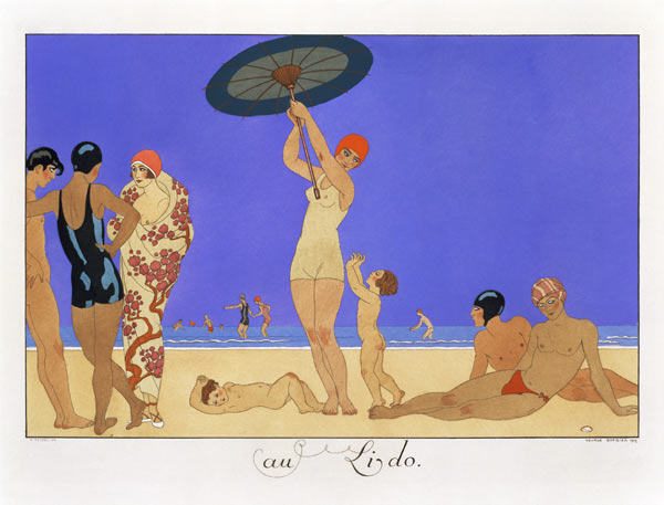 At the Lido, engraved by Henri Reidel, 1920 (litho) from Georges Barbier