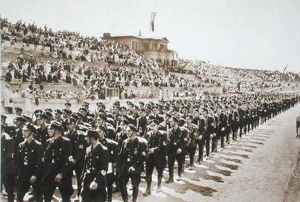 Parade of newly formed SS in the Deutsches Stade, Nuremberg, 11th-13th August, 1933, from 'Deutsche from German Photographer, (20th century)