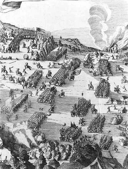 General view of the battle of Muhlberg, detail, 24th April 1547  (see also 217805) from German School