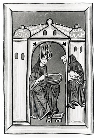 Hildegard of Bingen receiving the Light from Heaven, c.1151 from German School
