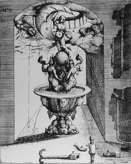 Ornamental fountain, from 'Architectura Curiosa Nova, by Georg Andreas Bockler (1617-85) from German School