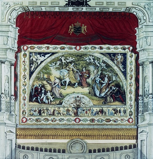 Stage and decorative curtain of the Dresden theatre from German School