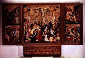 The Crucifixion, triptych with side panels depicting scenes from the Passion