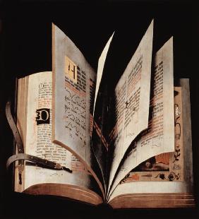 Trompe l'oeil of an open manuscript