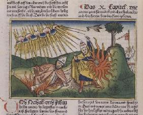 Leviticus 10 1-2 Nadab and Abihu offer unholy fire and die (coloured woodcut)