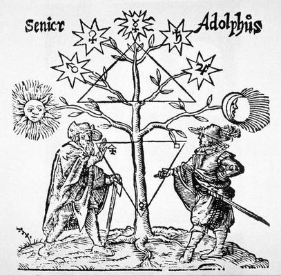 Alchemical Tree, Diagrammatic and Emblematic, from 'Museum Hermeticum' by Thomas Norton (1749) illus from German School, (18th century) (after)