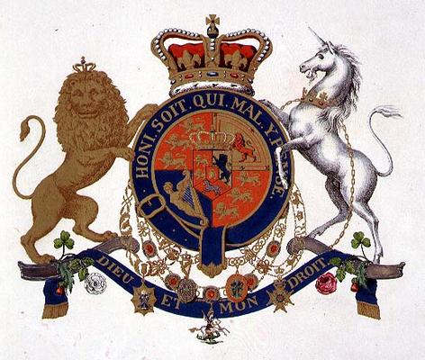 Crest of the King of the United Kingdom of Great Britain and Ireland, Defender of the Faith and King from German School, (19th century)