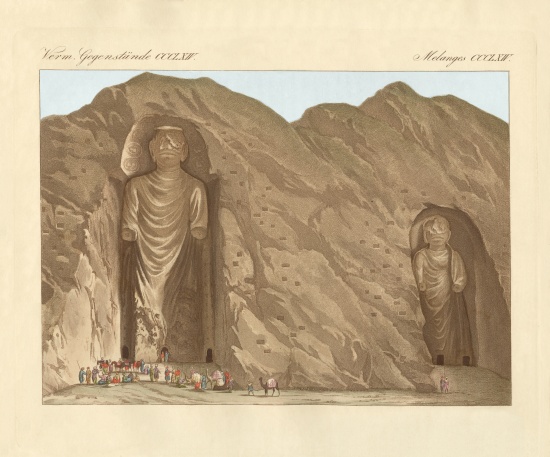 The colossal graven images and the cave-city Bameean in Cabool from German School, (19th century)