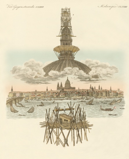 The structure on the top of St. Pauls cathedral for the panorama of London from German School, (19th century)