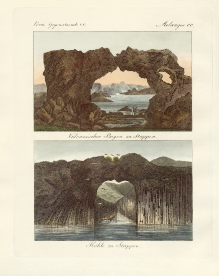 Volcanic arcs and caves from German School, (19th century)