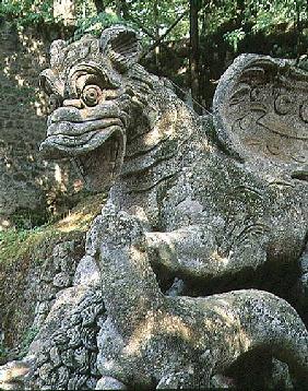 Dragon attacking lion, detail, sculpture from the Parco dei Mostri (Monster Park) gardens laid out b