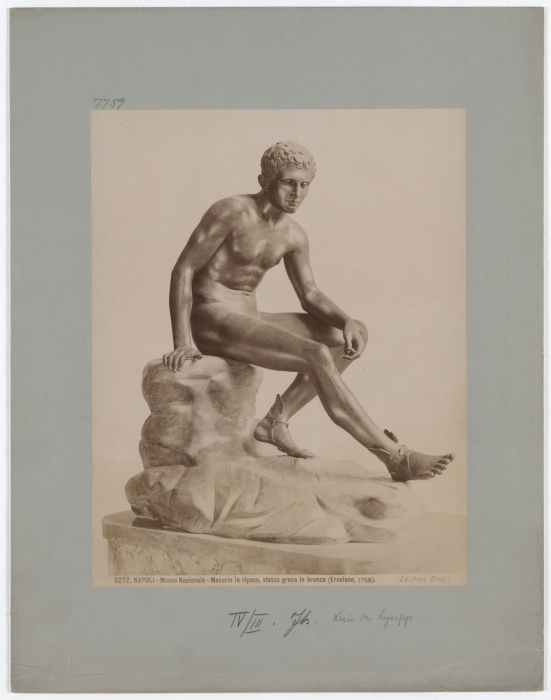 Naples: National Museum, Mercury at rest, Greek bronze statue, No. 5272 from Giacomo Brogi