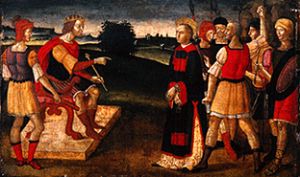 The St. Laurentius with the arms in front of the Roman emperor Valerian from Giacomo Pacchiarotti